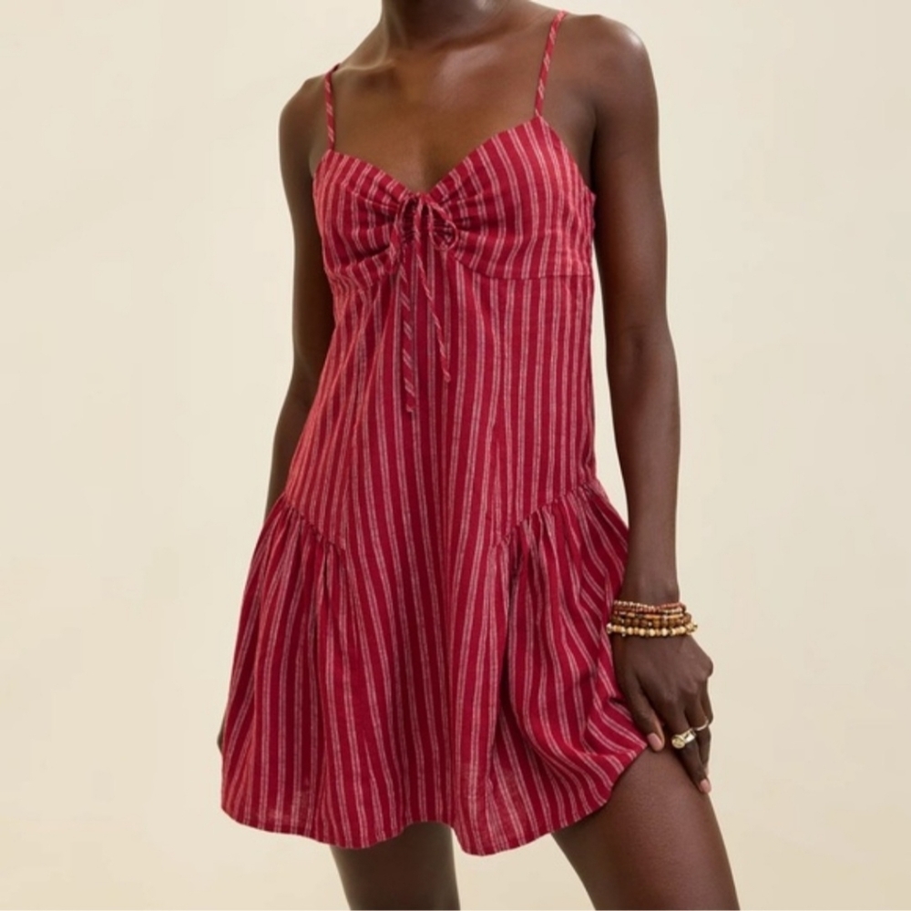 NWT - Aerie Summer Burgandy Rushed Mini Dress - L